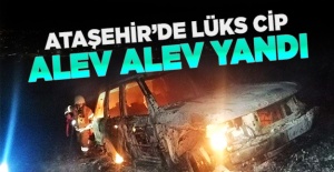 Ataşehir'de lüks cip alev alev yandı