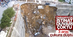 Ümraniye'de duvar çöktü: Araçlar inşaat çukuruna düştü