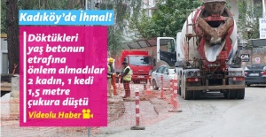 Kadıköy'de önlem alınmayan betona 2 kişi ve 1 kedi düştü